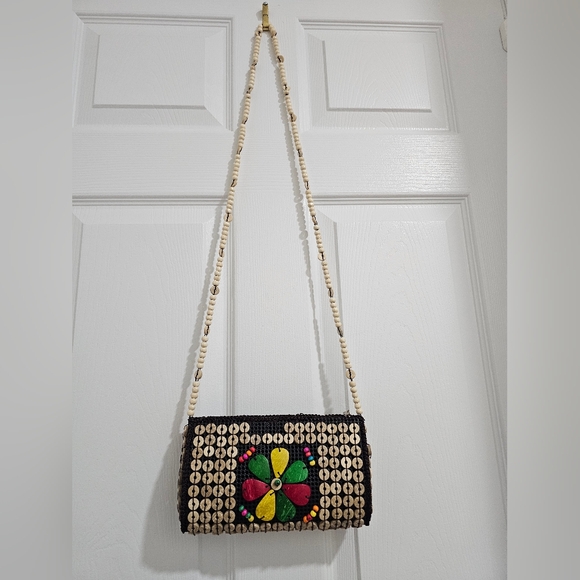Handcrafted Beaded Flower Crossbody Bag in Natural and Multicolor - Picture 10 of 10